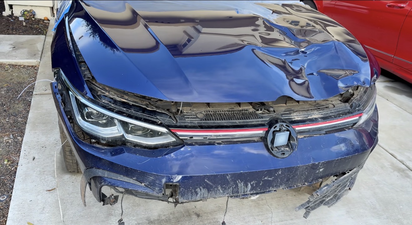 Damaged 2024 Volkswagen Golf GTI at the beginning of the project